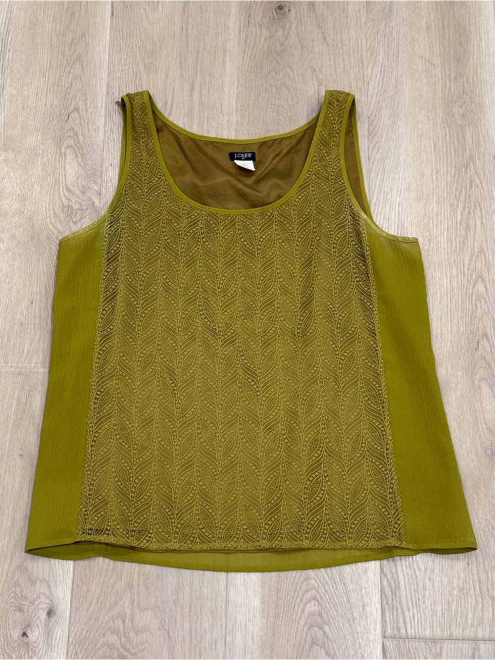 J.Crew Olive Green Lace Overlay Tank Top Women’s Size 10 Abstract Leaf Pattern